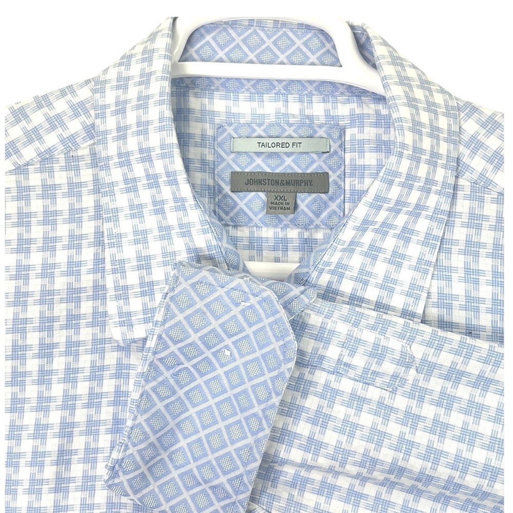 Johnston & Murphy Tailored Fit Grid Print‎ Shirt Contrast Cuff Cotton Mens XXL